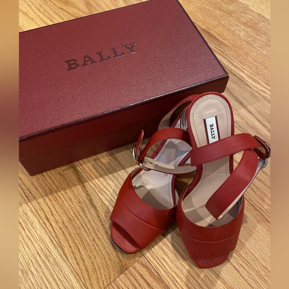 Bally High Heels - Etsy Bally Sandals Italy 37 US 7 Red Leather Ankle Strap High Striped Block Heels